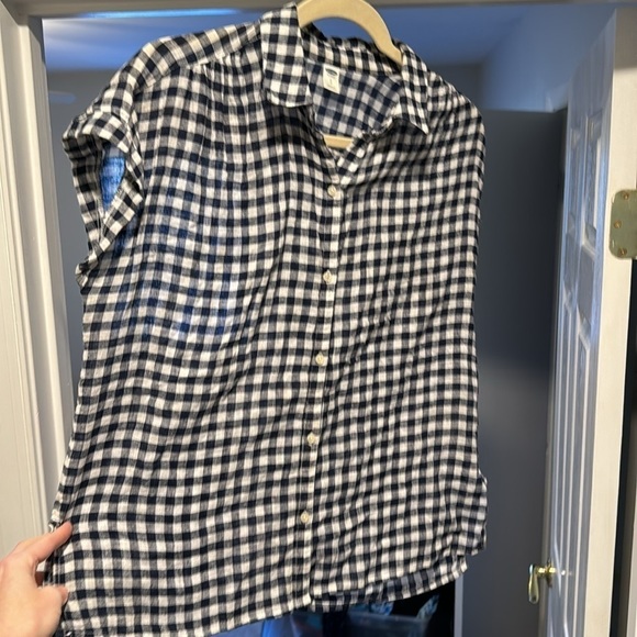 Old navy linen/cotton gingham navy/white short sleeve blouse size small - Picture 3 of 6